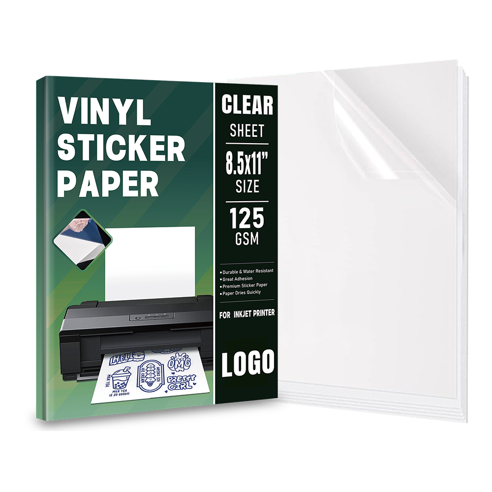 Papel vinílico totalmente transparente para inyección de tinta para calcomanías personalizadas