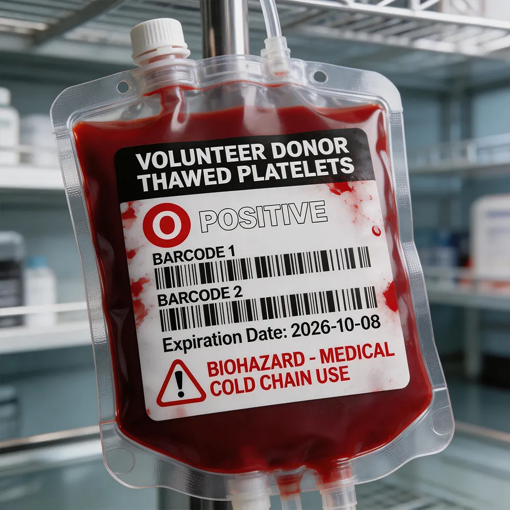 Etiqueta duradera de bolsa de sangre