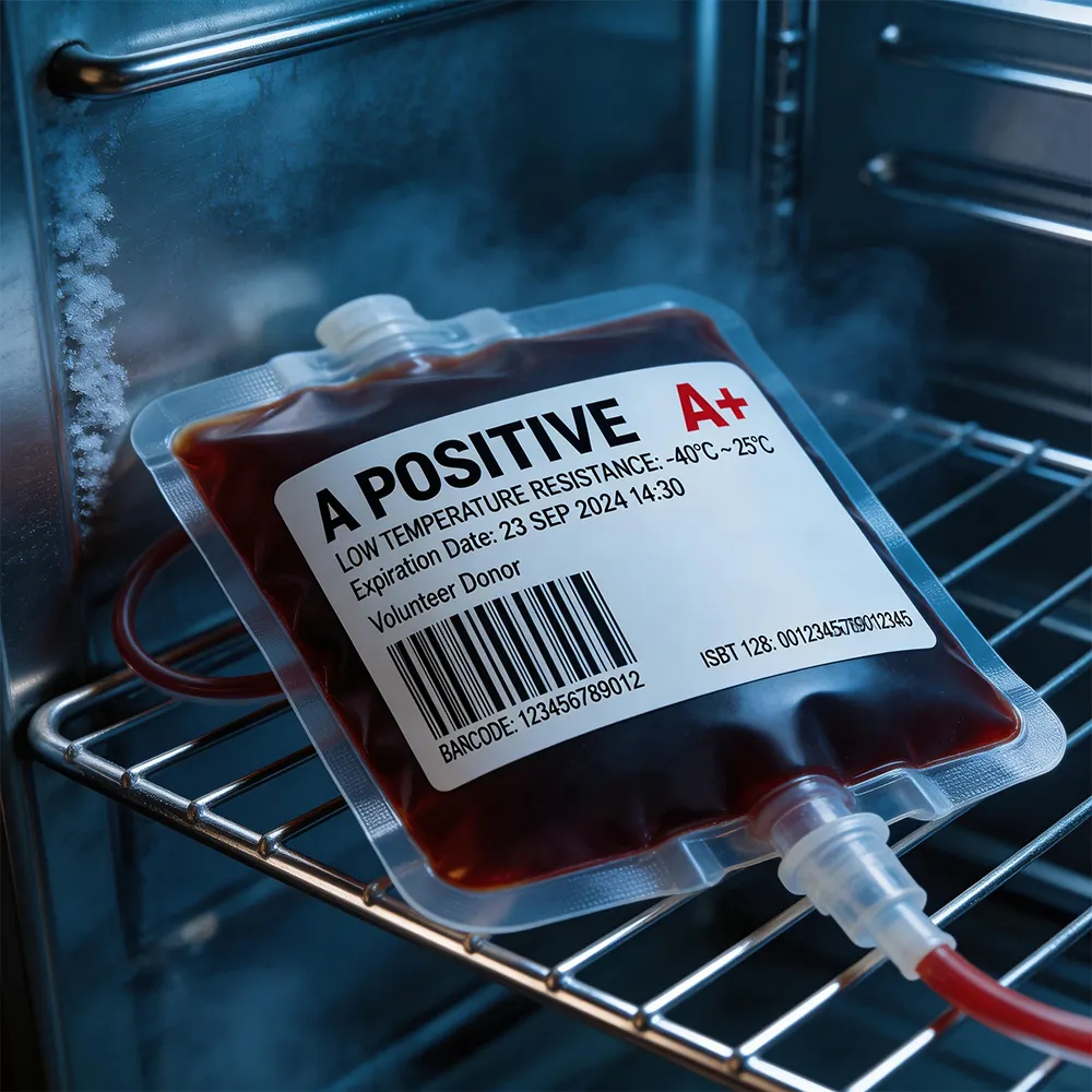 Etiqueta de almacenamiento de sangre hospitalaria