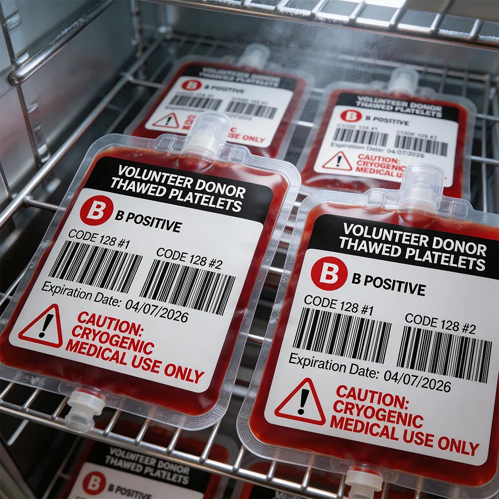 Etiqueta fiable para bolsas de sangre