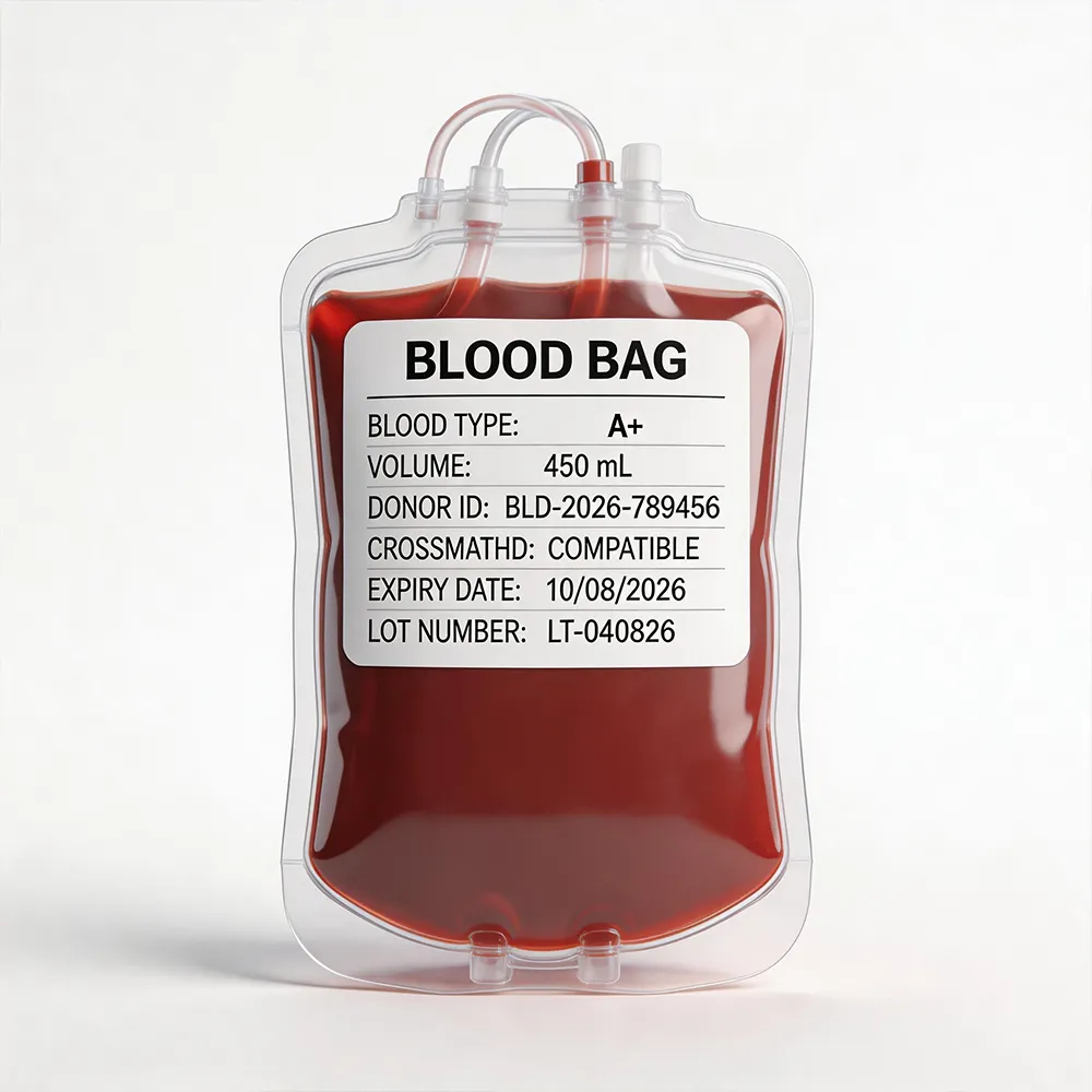 Etiqueta del centro de transfusión de sangre