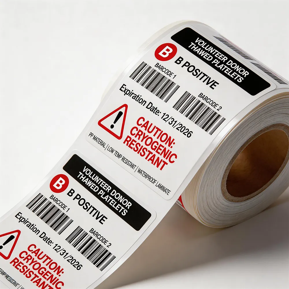 etiqueta plastificada de bolsa de sangre