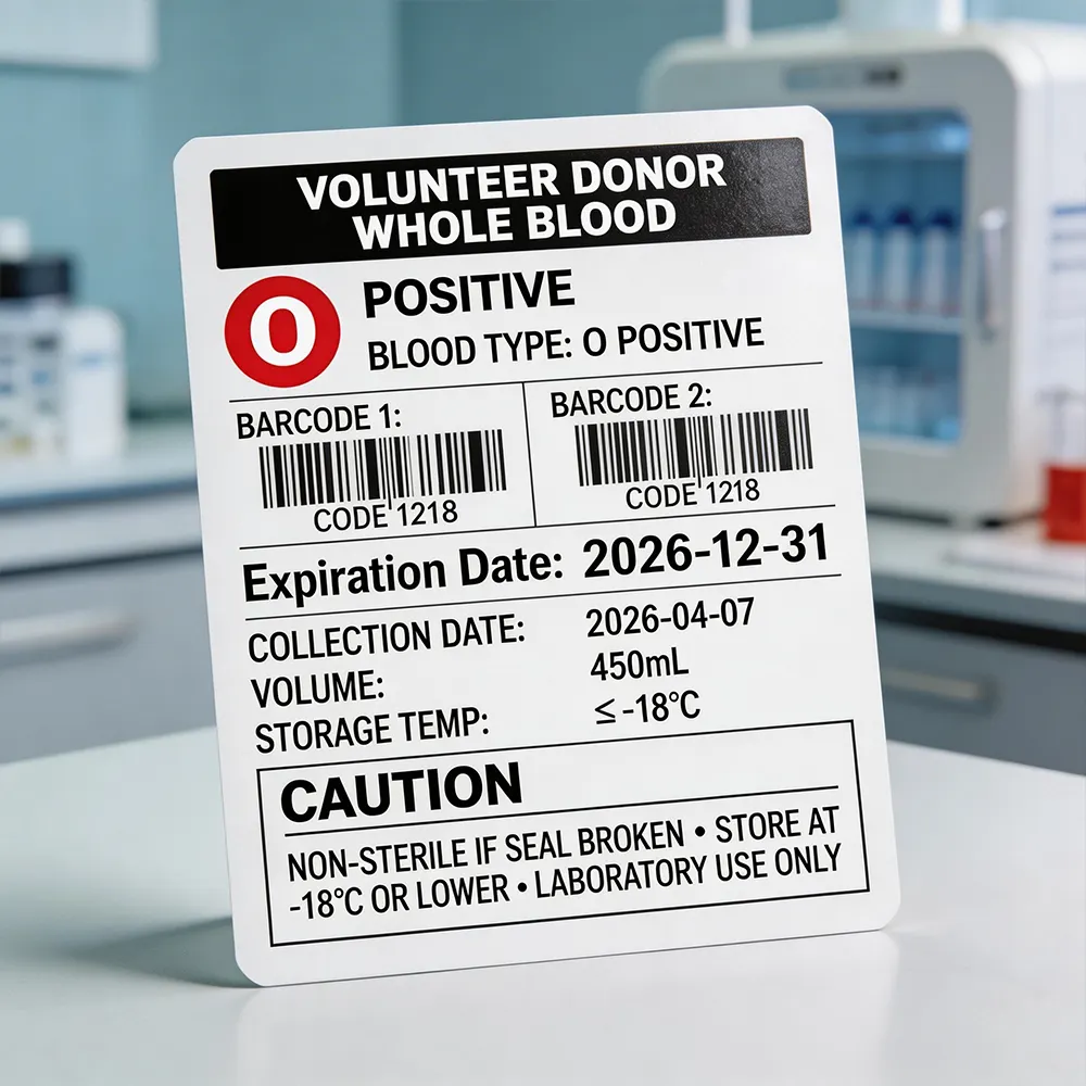 Etiqueta de bolsa de sangre duradera